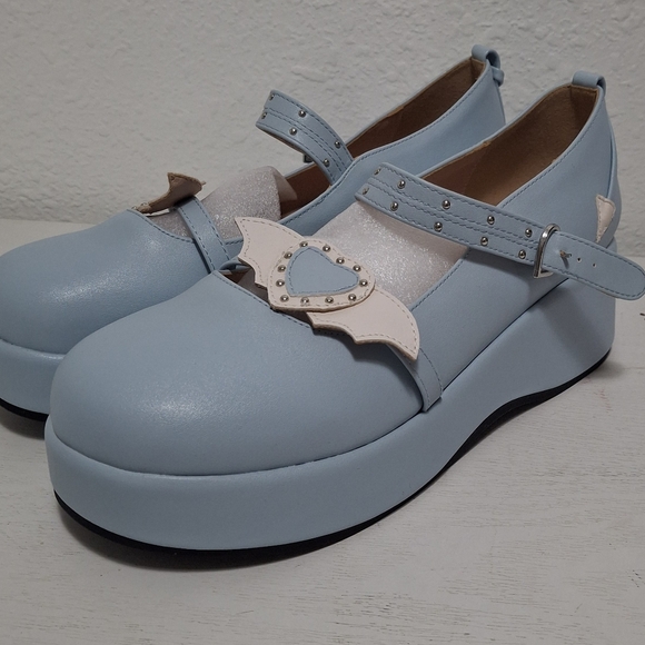 New Heart Valentine Mary jane Platform Shoes Light Blue - Picture 9 of 10